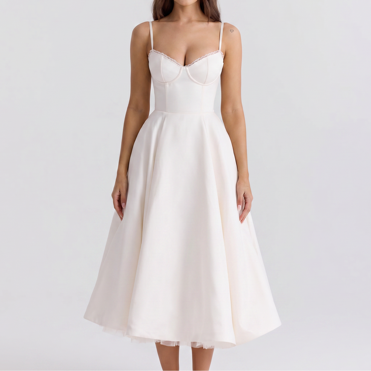 Women's Bustier Midi Dress Spaghetti Strap Full A Line Skirt Formal