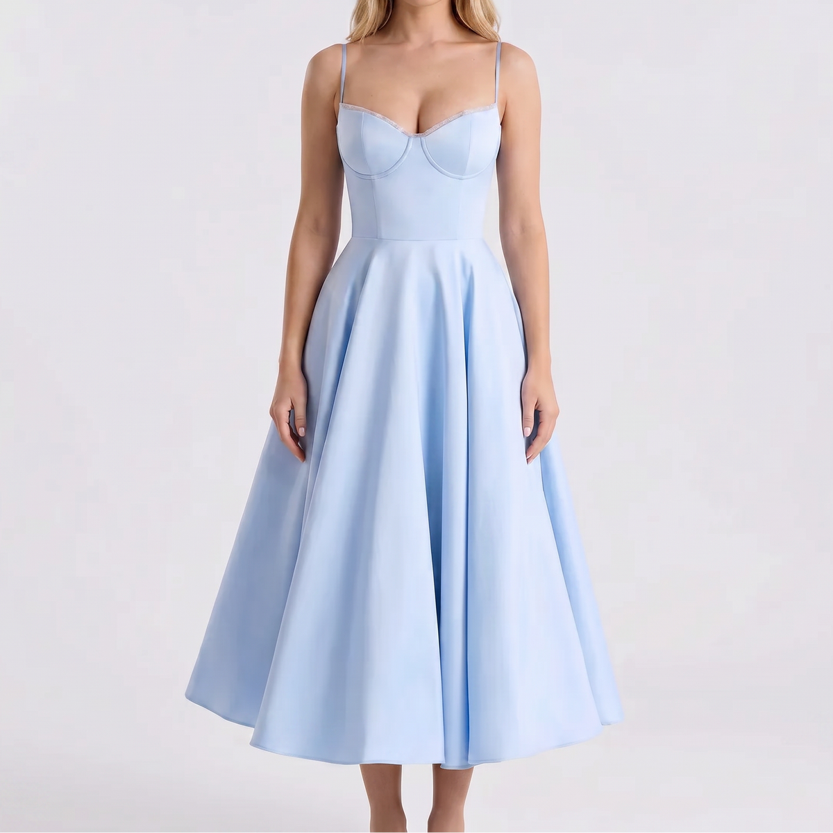 Women's Bustier Midi Dress Spaghetti Strap Full A Line Skirt Formal