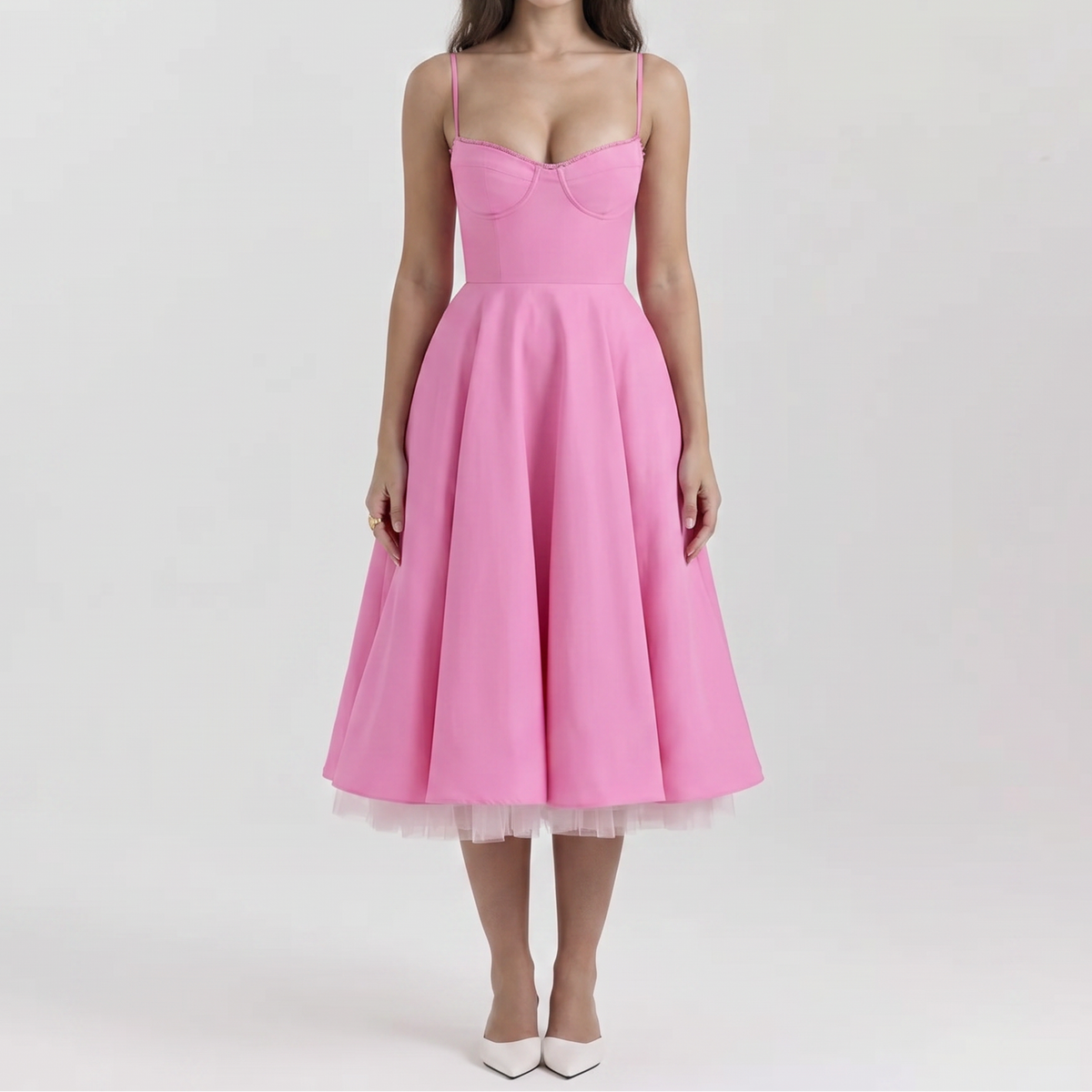 Women's Bustier Midi Dress Spaghetti Strap Full A Line Skirt Formal