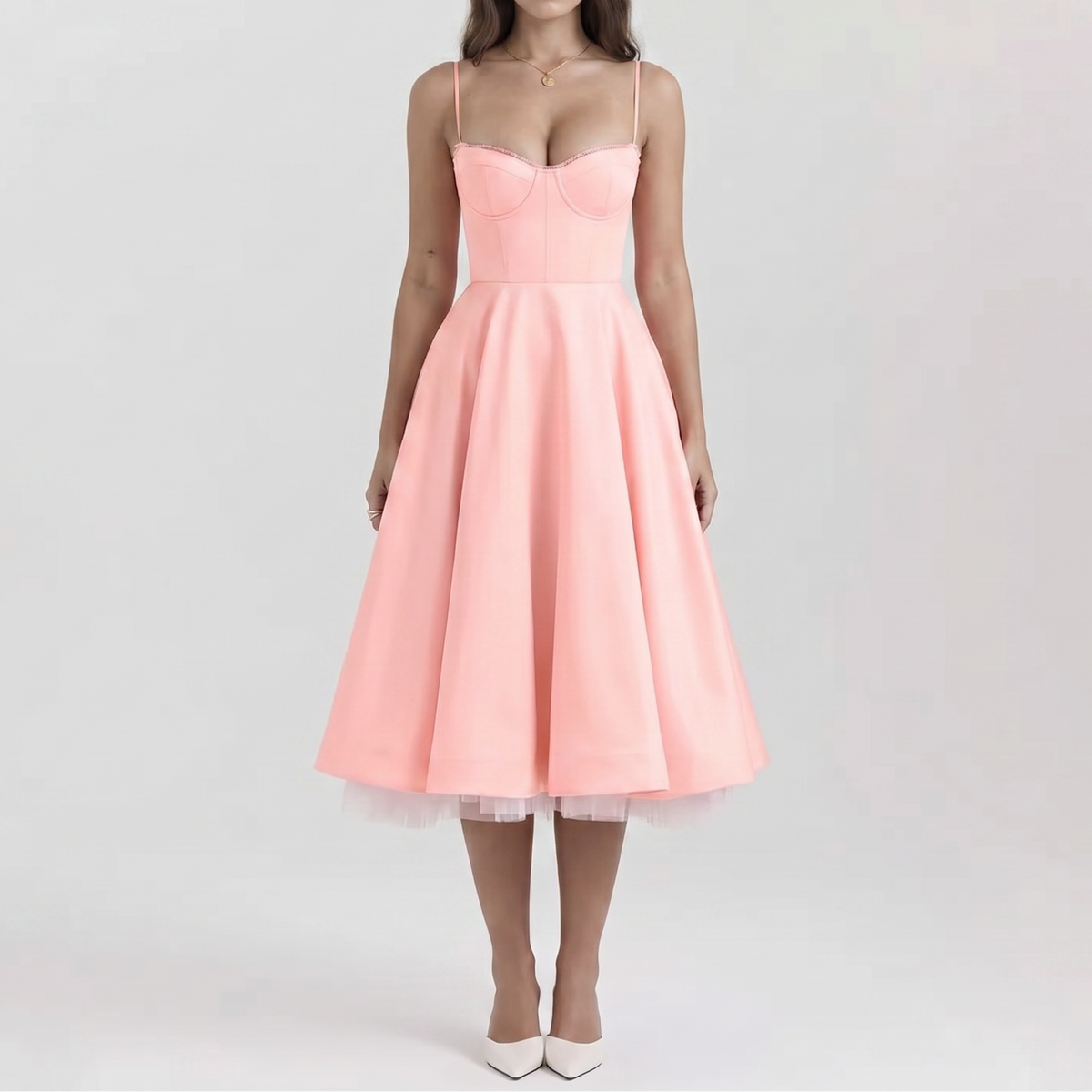 Women's Bustier Midi Dress Spaghetti Strap Full A Line Skirt Formal