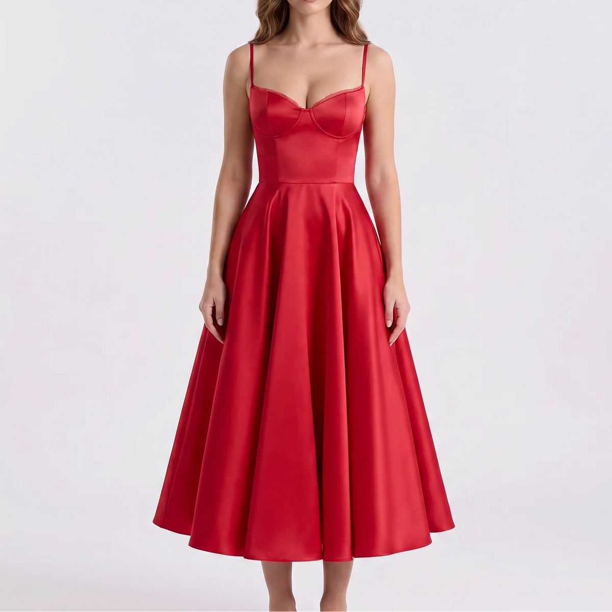 Women's Bustier Midi Dress Spaghetti Strap Full A Line Skirt Formal