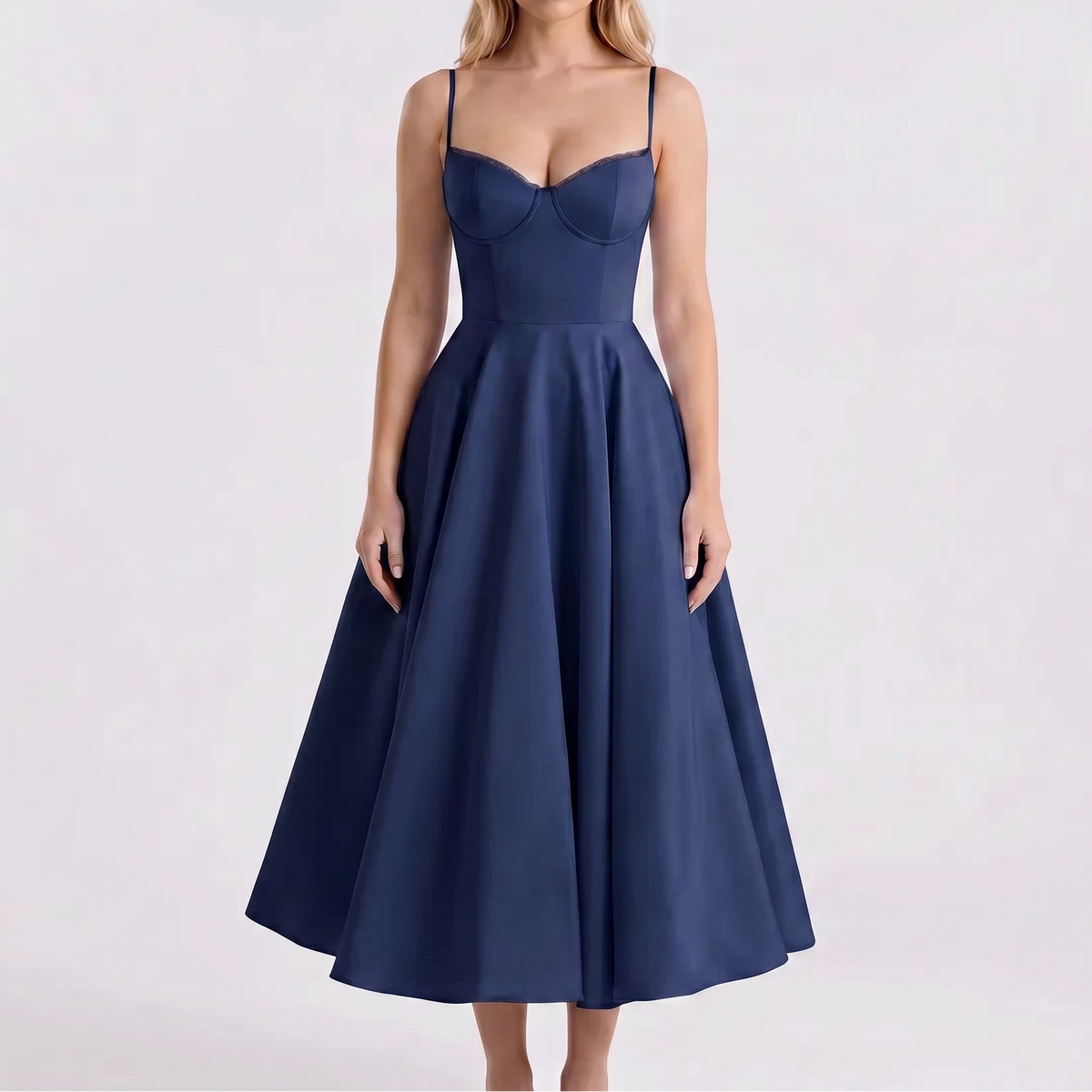 Women's Bustier Midi Dress Spaghetti Strap Full A Line Skirt Formal