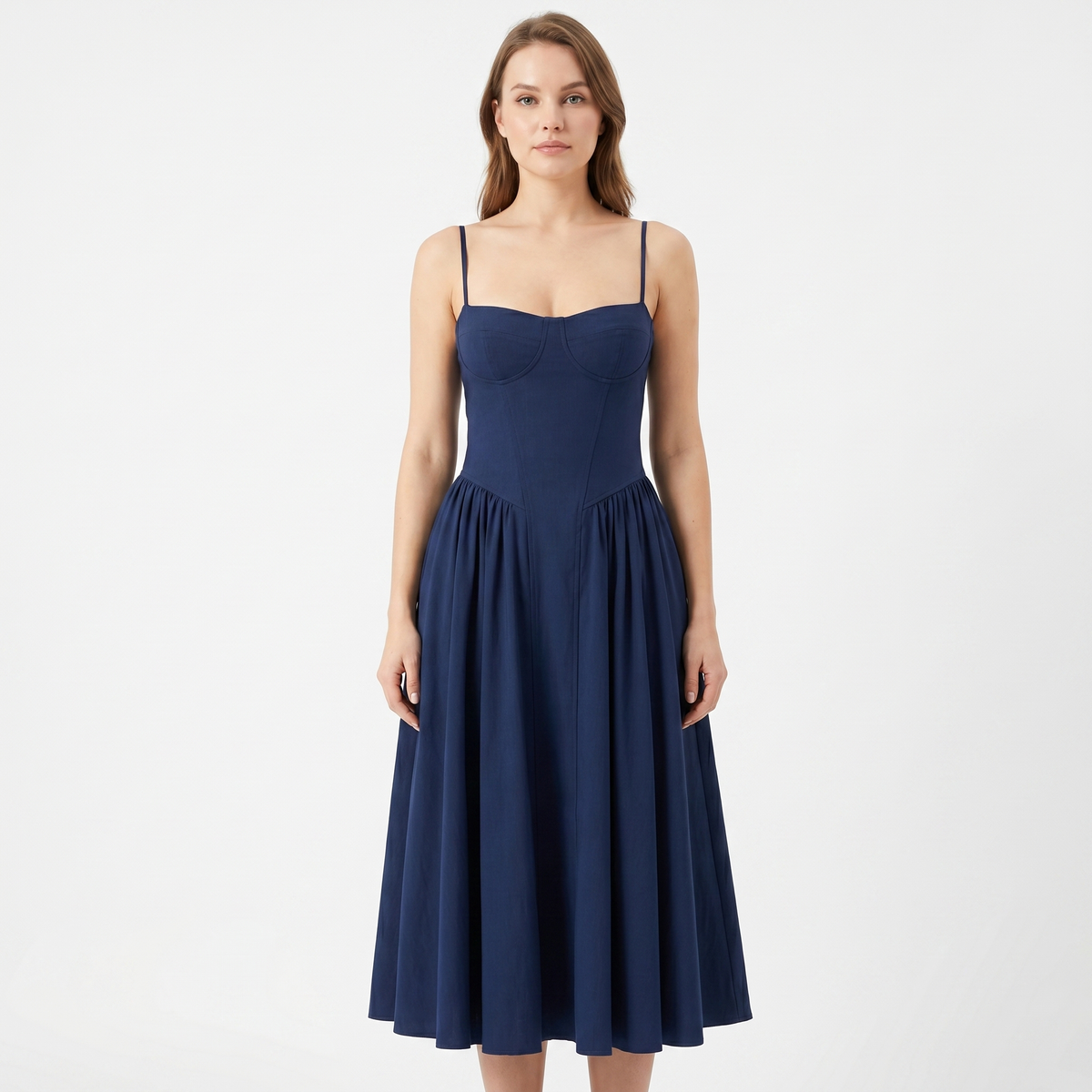 Women's Corset Midi Dress Bustier Bodice Fit and Flare Cocktail