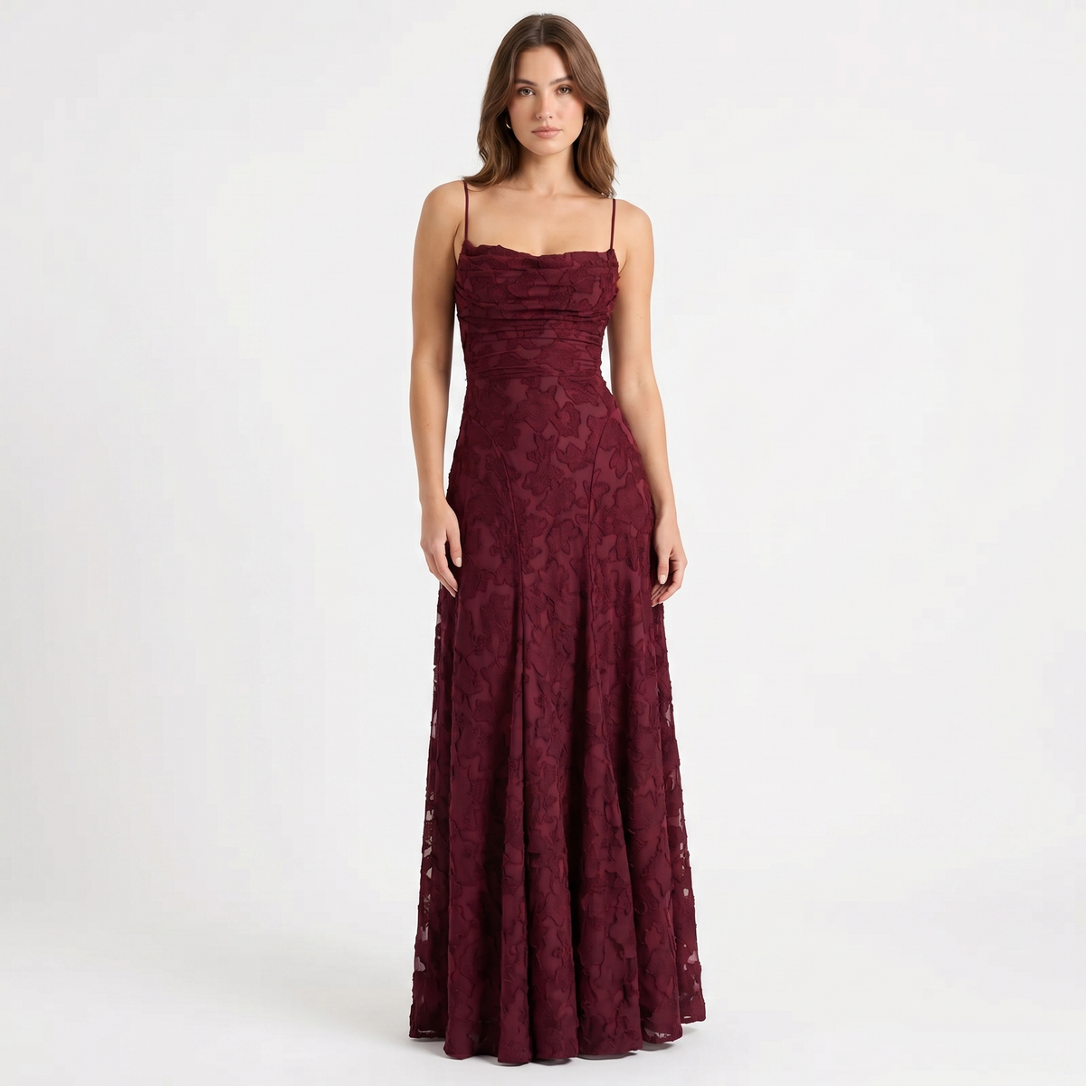 Women's Lace Maxi Dress Cowl Neck Spaghetti Strap A Line Formal
