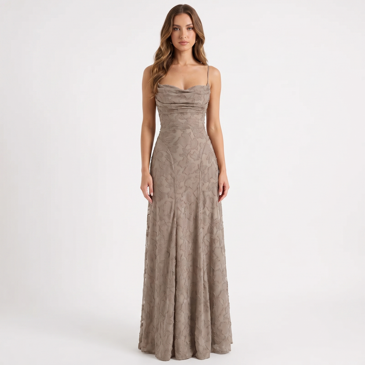 Women's Lace Maxi Dress Cowl Neck Spaghetti Strap A Line Formal