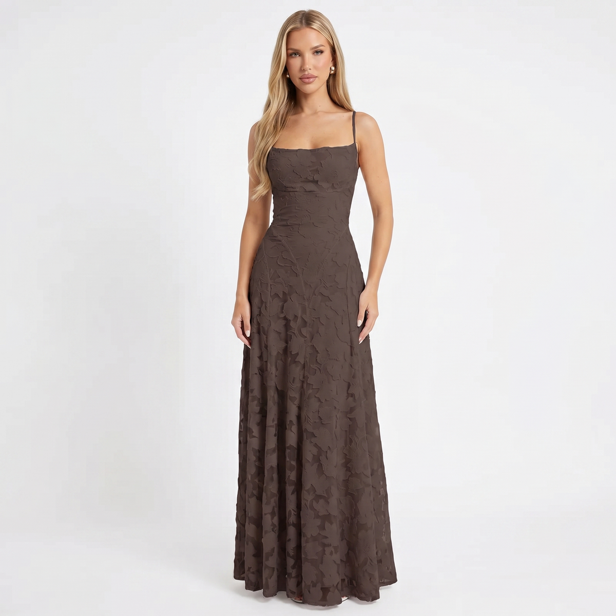 Women's Lace Maxi Dress Cowl Neck Spaghetti Strap A Line Formal