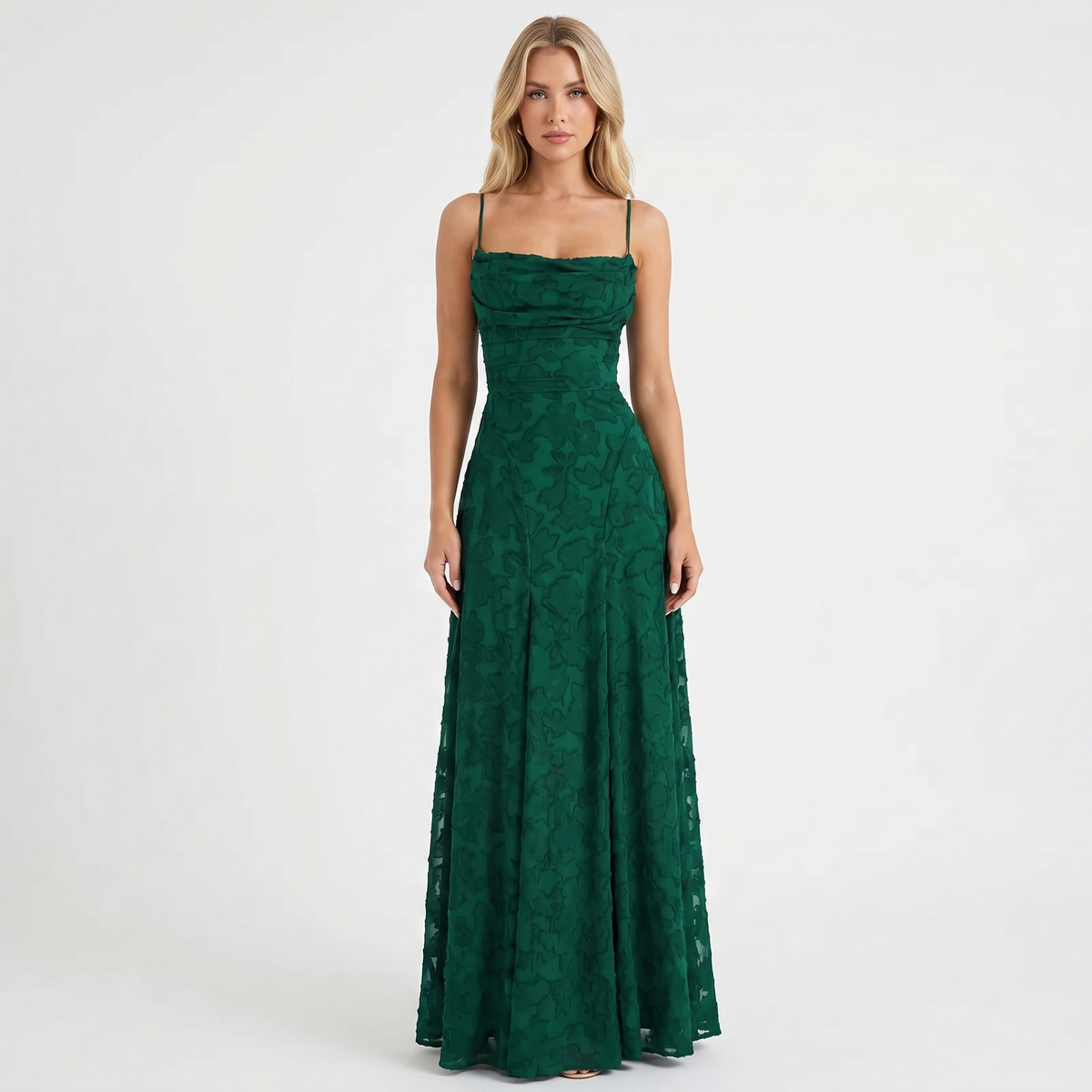 Women's Lace Maxi Dress Cowl Neck Spaghetti Strap A Line Formal