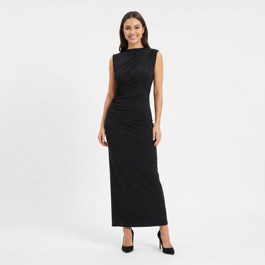 Women's Ruched Side Bodycon Maxi Dress Sleeveless High Neck Formal