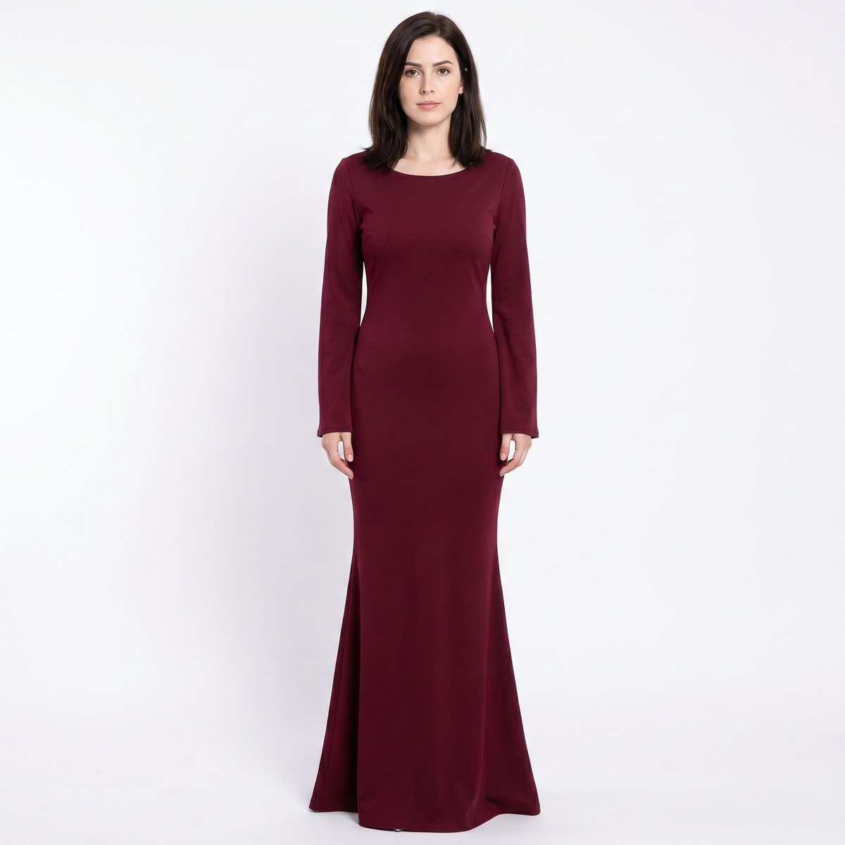 Women's Satin Maxi Dress Long Flared Sleeve Boat Neck Bodycon Slip