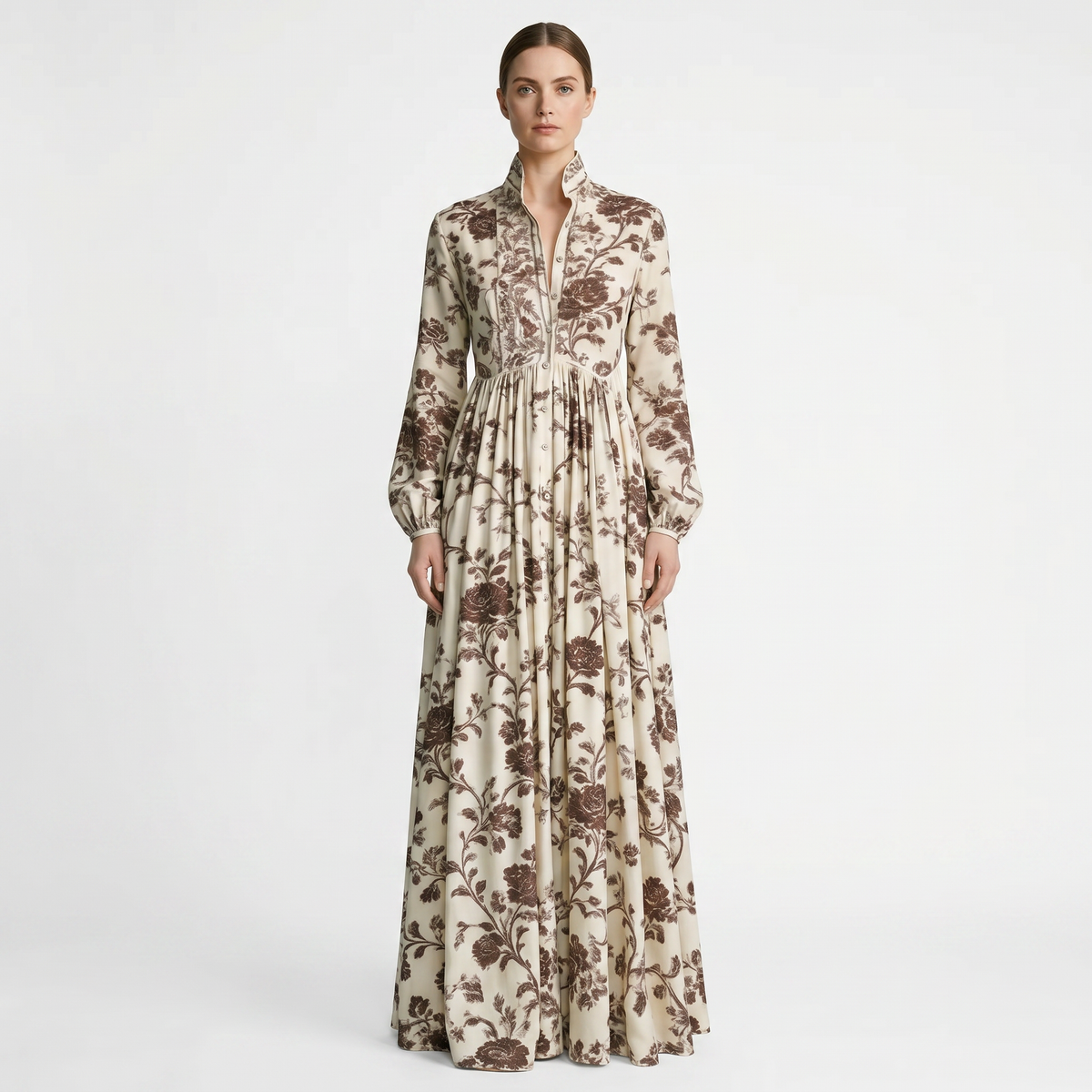 Women's Geometric Print Maxi Shirt Dress Long Sleeve Button Down