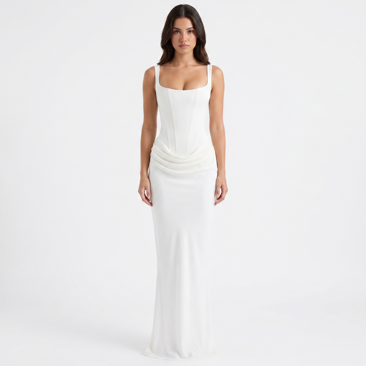 Women's Corset Bodice Satin Maxi Dress Ruched Side Sleeveless Mermaid