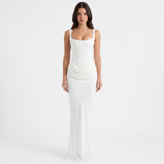 Women's Corset Bodice Satin Maxi Dress Ruched Side Sleeveless Mermaid