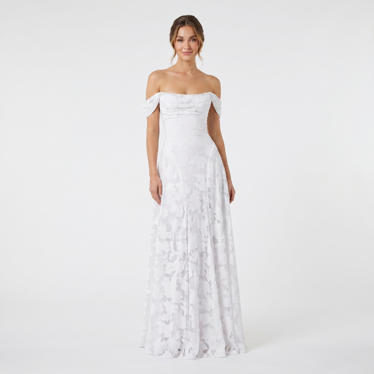 Women's Off Shoulder 3D Floral Applique Maxi Dress A-Line Formal Wedding Guest Gown
