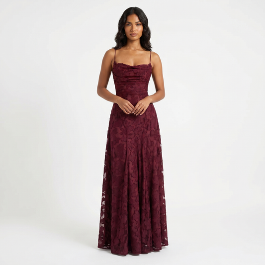 Women's 3D Floral Applique Maxi Dress Spaghetti Strap Square Neck A-Line Bridal Gown
