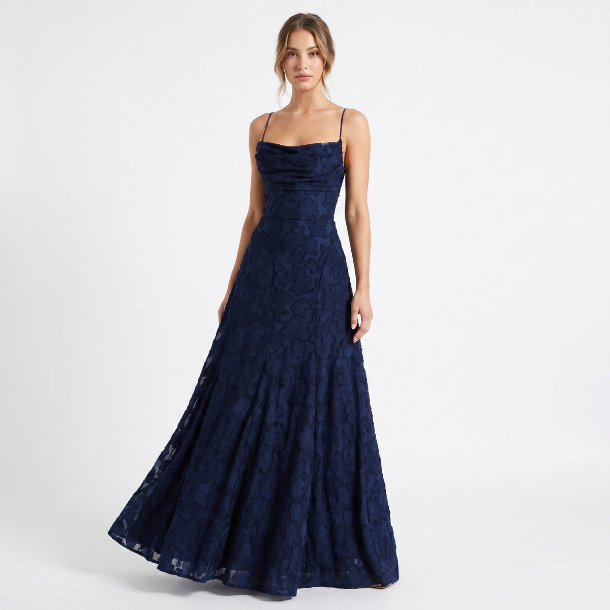 Women's 3D Floral Applique Maxi Dress Spaghetti Strap Square Neck A-Line Bridal Gown