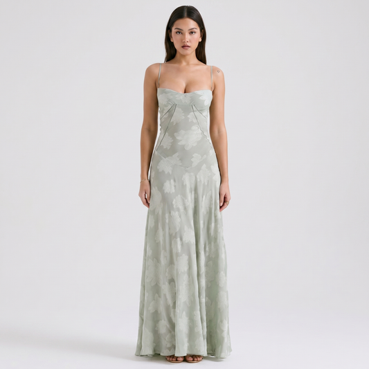 Women's Spaghetti Strap Corset Panel Maxi Dress A-Line Satin Formal
