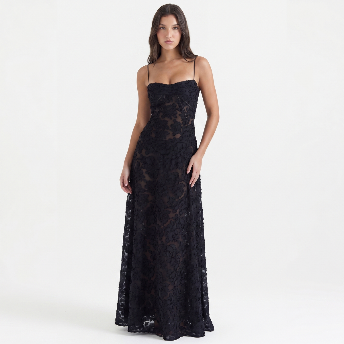 Women's Spaghetti Strap Corset Panel Maxi Dress A-Line Satin Formal