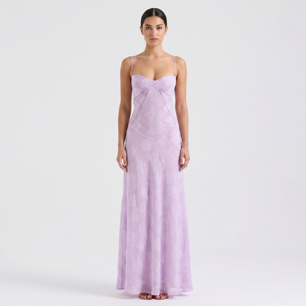 Women's Spaghetti Strap Corset Panel Maxi Dress A-Line Satin Formal