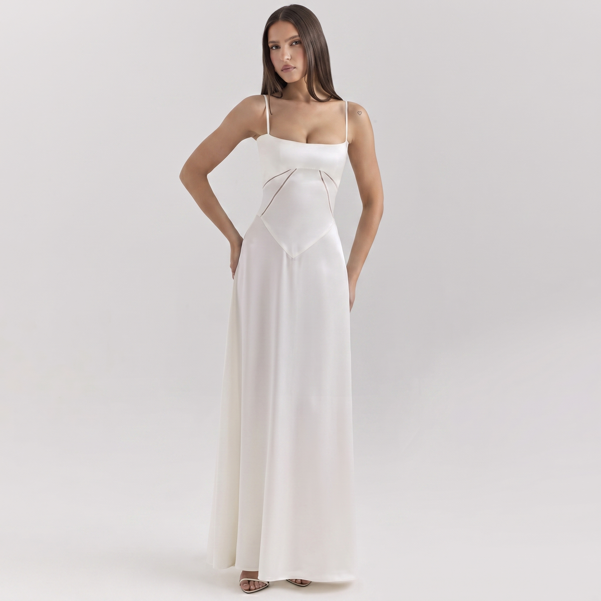 Women's Spaghetti Strap Corset Panel Maxi Dress A-Line Satin Formal
