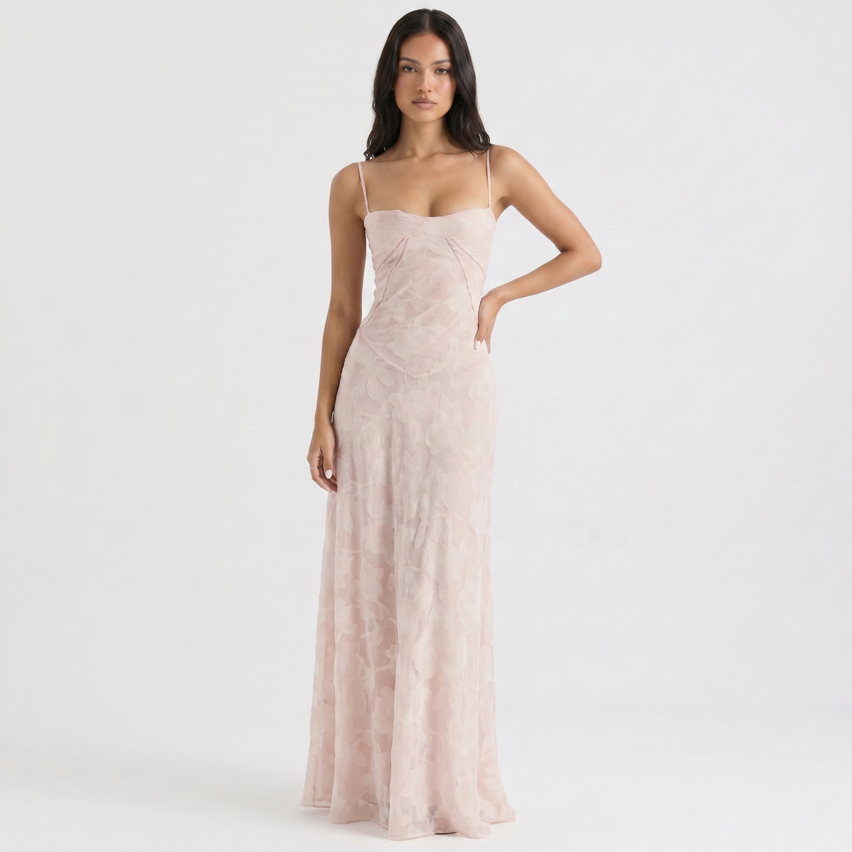 Women's Spaghetti Strap Corset Panel Maxi Dress A-Line Satin Formal