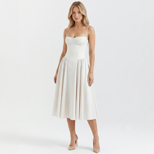 Women's Bustier Corset Midi Dress Spaghetti Strap Full Skirt A-Line