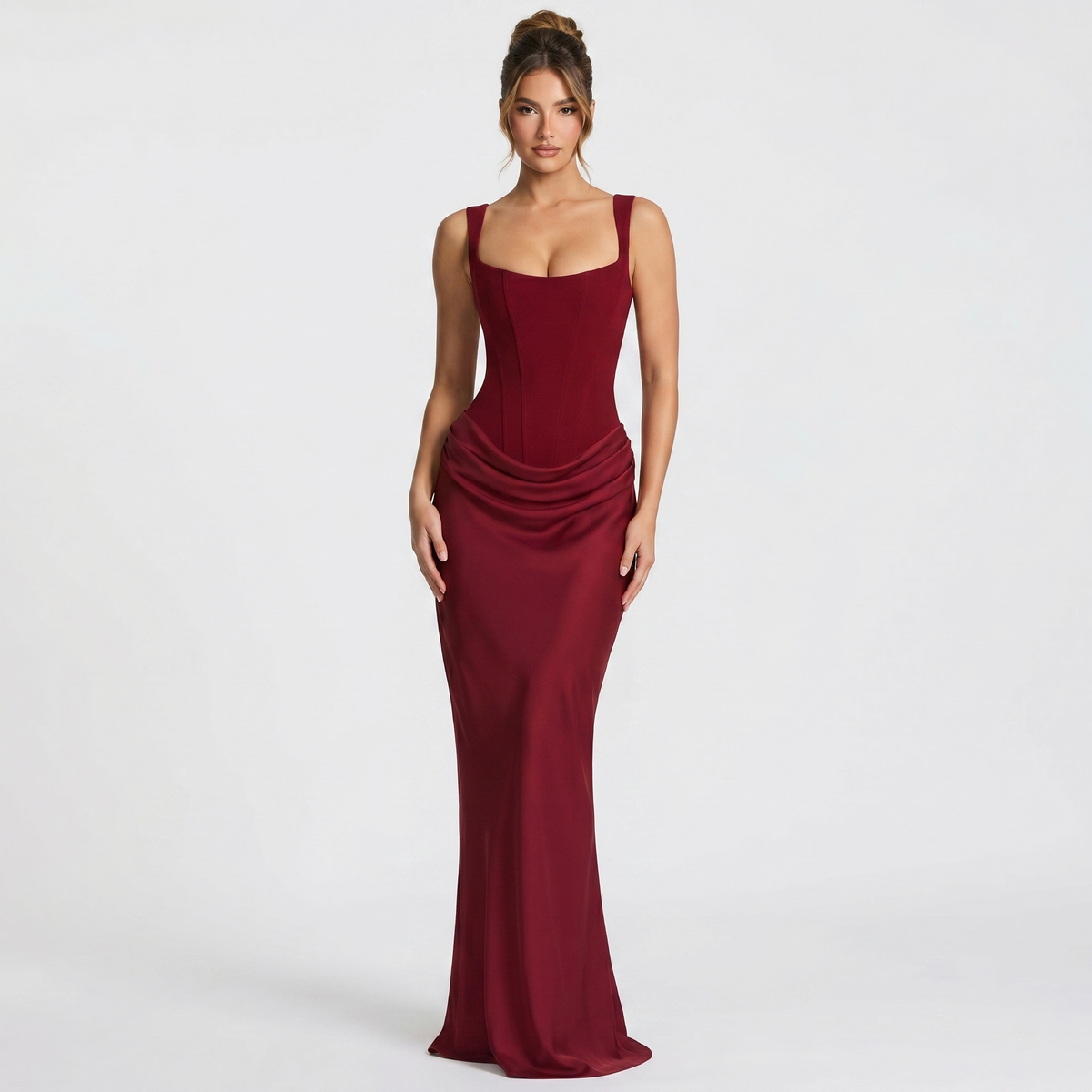 Women's Sleeveless Corset Mermaid Maxi Gown Ruched Hip Bodycon Formal Evening Dress