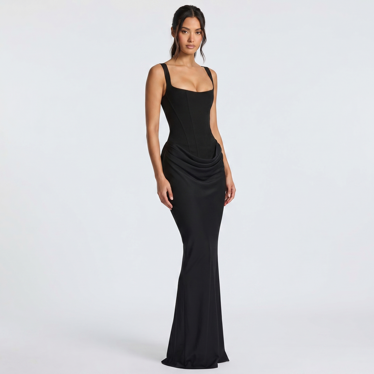 Women's Sleeveless Corset Mermaid Maxi Gown Ruched Hip Bodycon Formal Evening Dress