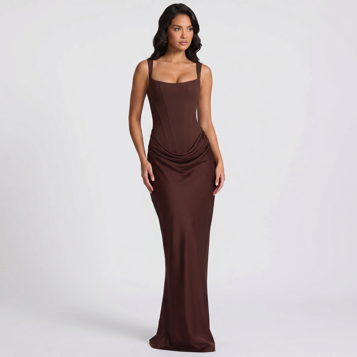 Women's Sleeveless Corset Mermaid Maxi Gown Ruched Hip Bodycon Formal Evening Dress