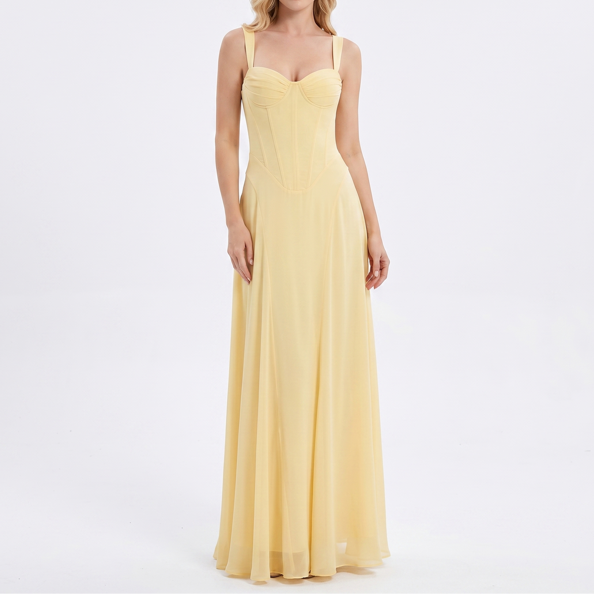 Women's Chiffon Maxi Dress Sweetheart Neck Corset Bodice Formal