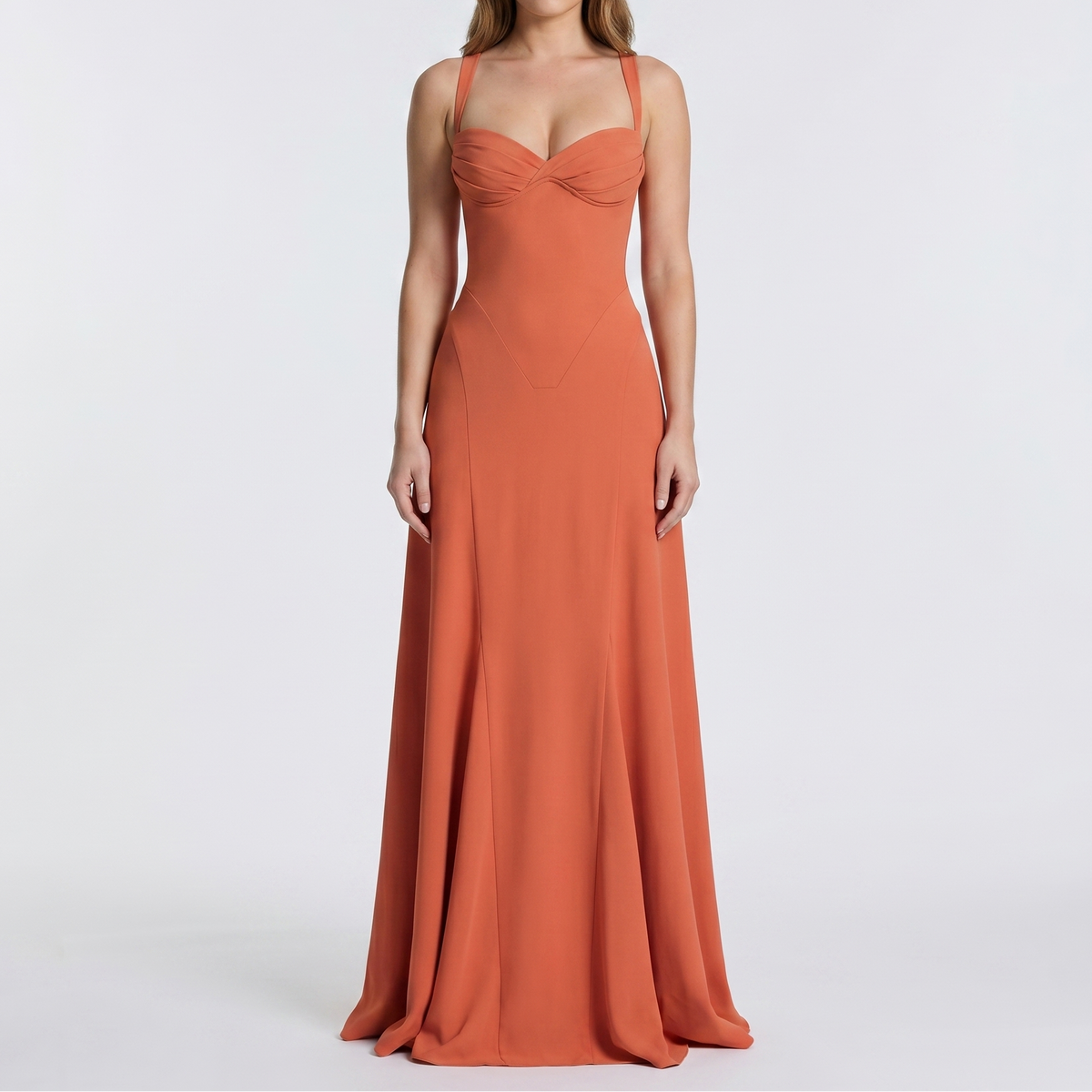 Women's Chiffon Maxi Dress Sweetheart Neck Corset Bodice Formal