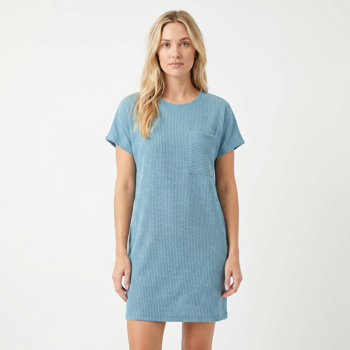 Women's Ribbed Knit T Shirt Dress Short Sleeve Round Neck Mini