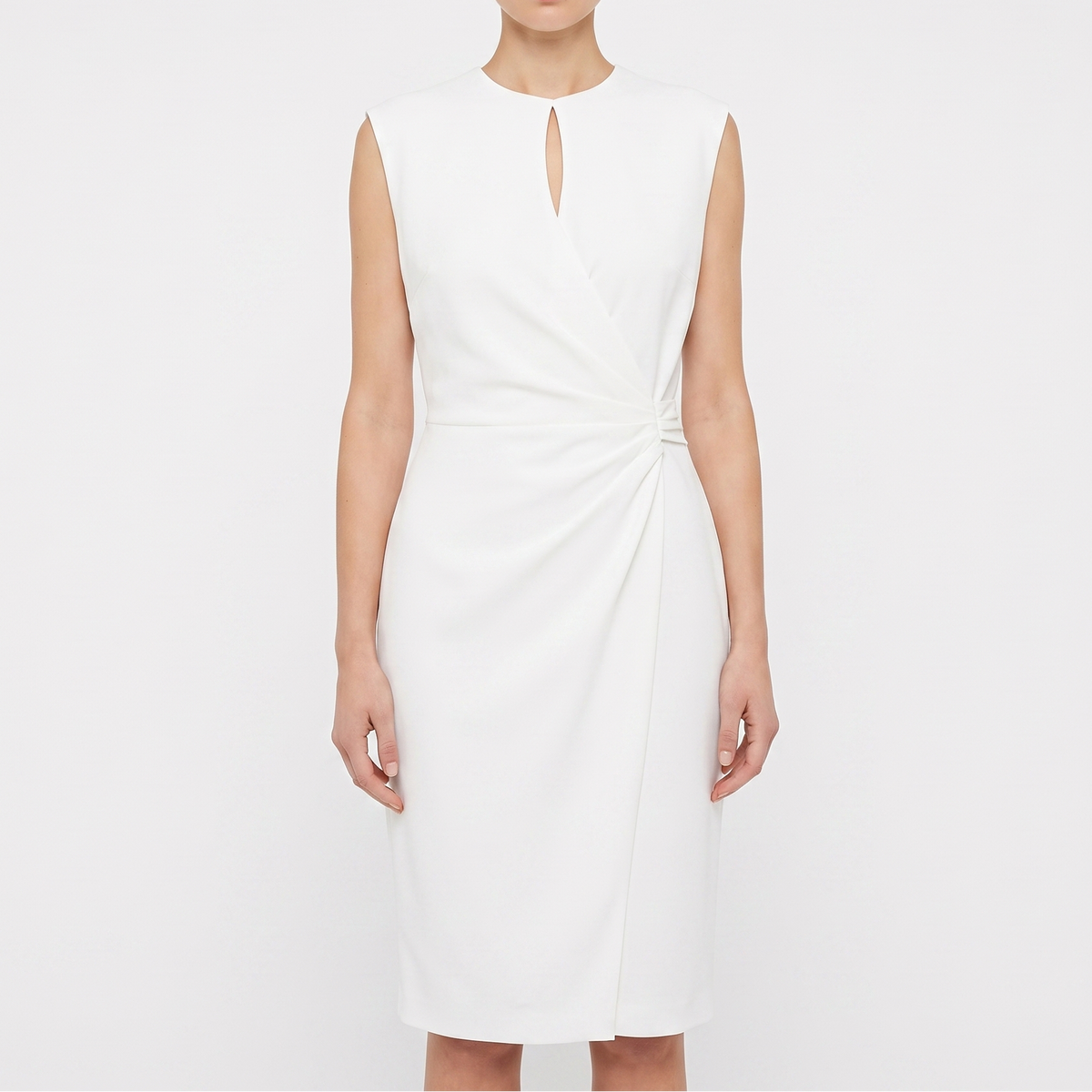 Women's Ruched Midi Dress Sleeveless Keyhole Neck Wrap Skirt Work
