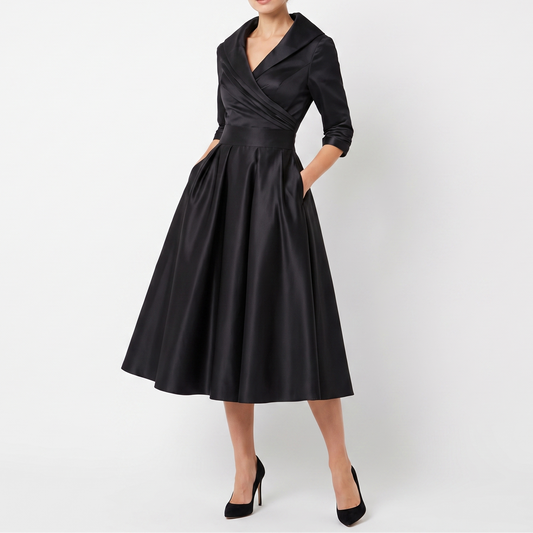 Women's Wrap Midi Dress V Neck Three Quarter Sleeve A Line Formal