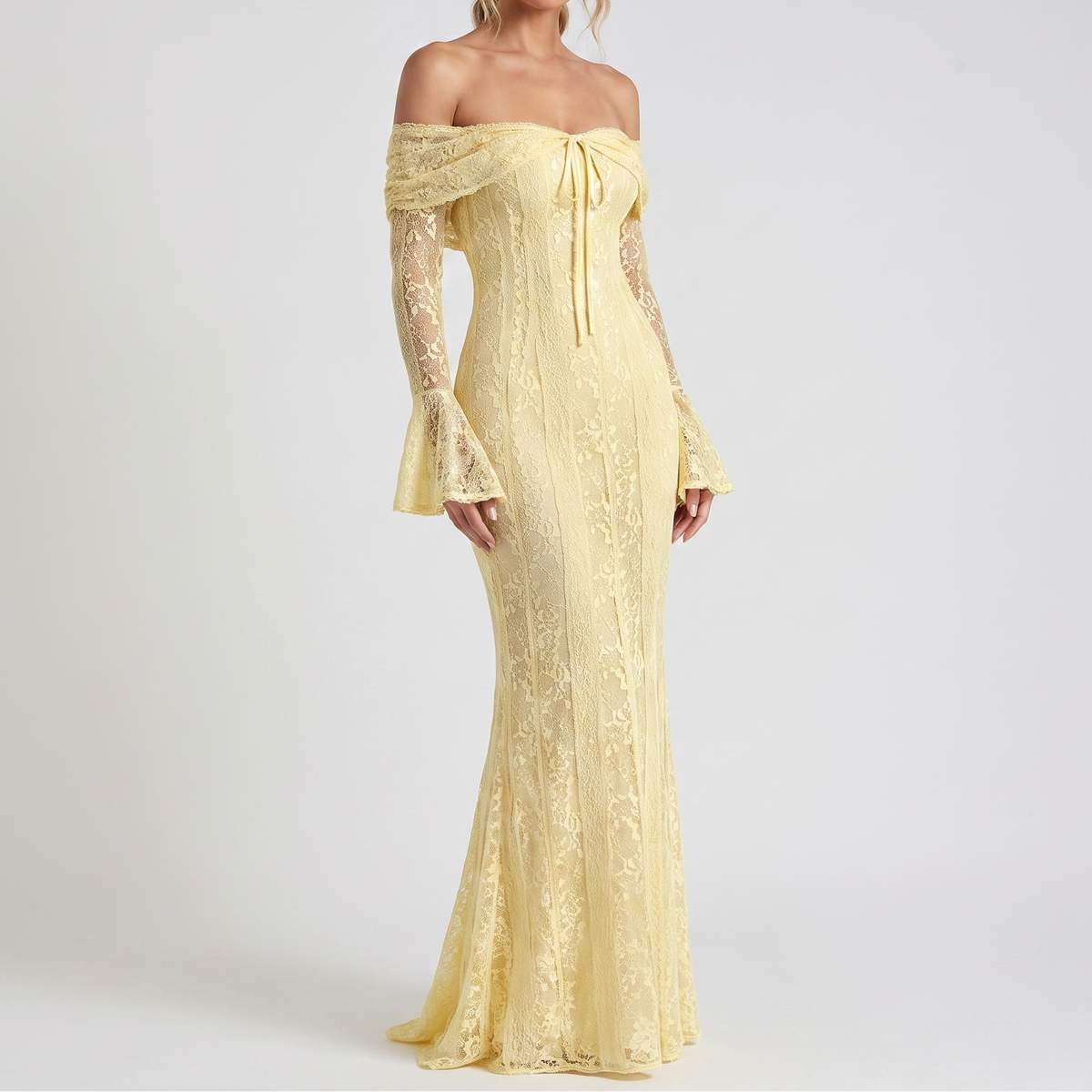 Women's Lace Maxi Dress Off Shoulder Long Sleeve Mermaid Formal