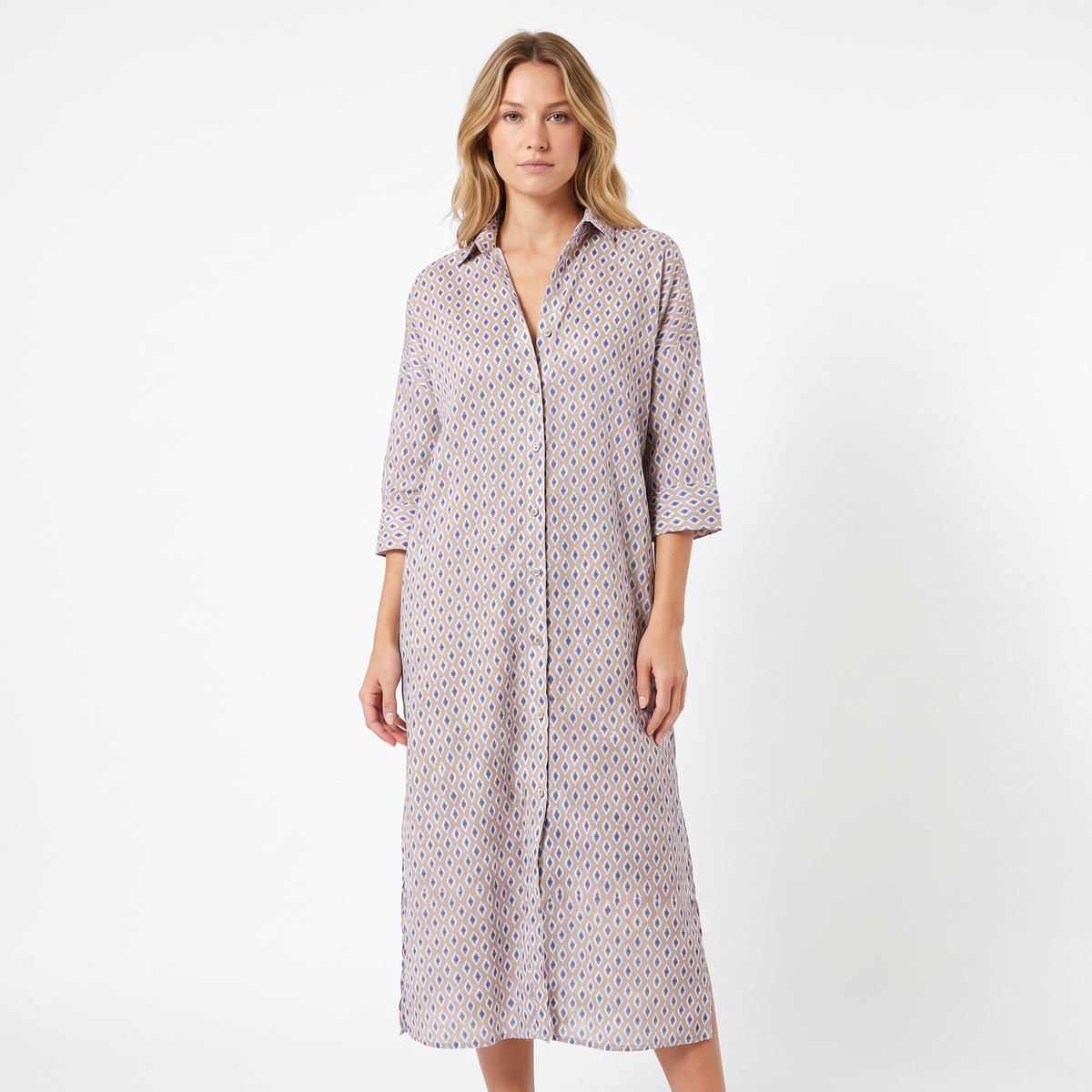 Women's Striped Shirt Dress Long Sleeve Button Down Oversized Midi