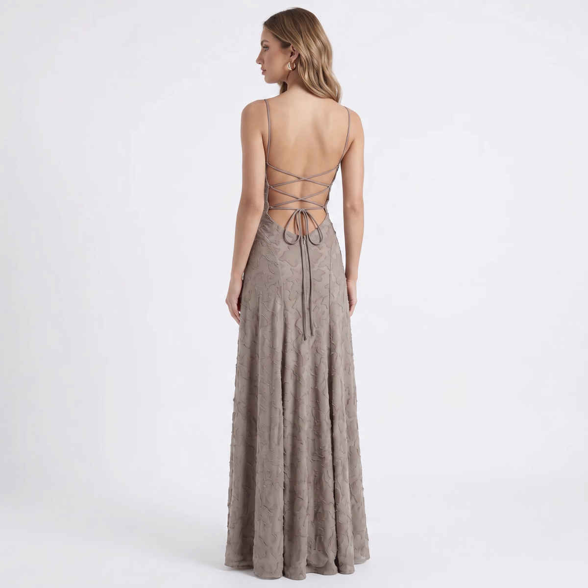 Women's Lace Maxi Dress Cowl Neck Spaghetti Strap A Line Formal