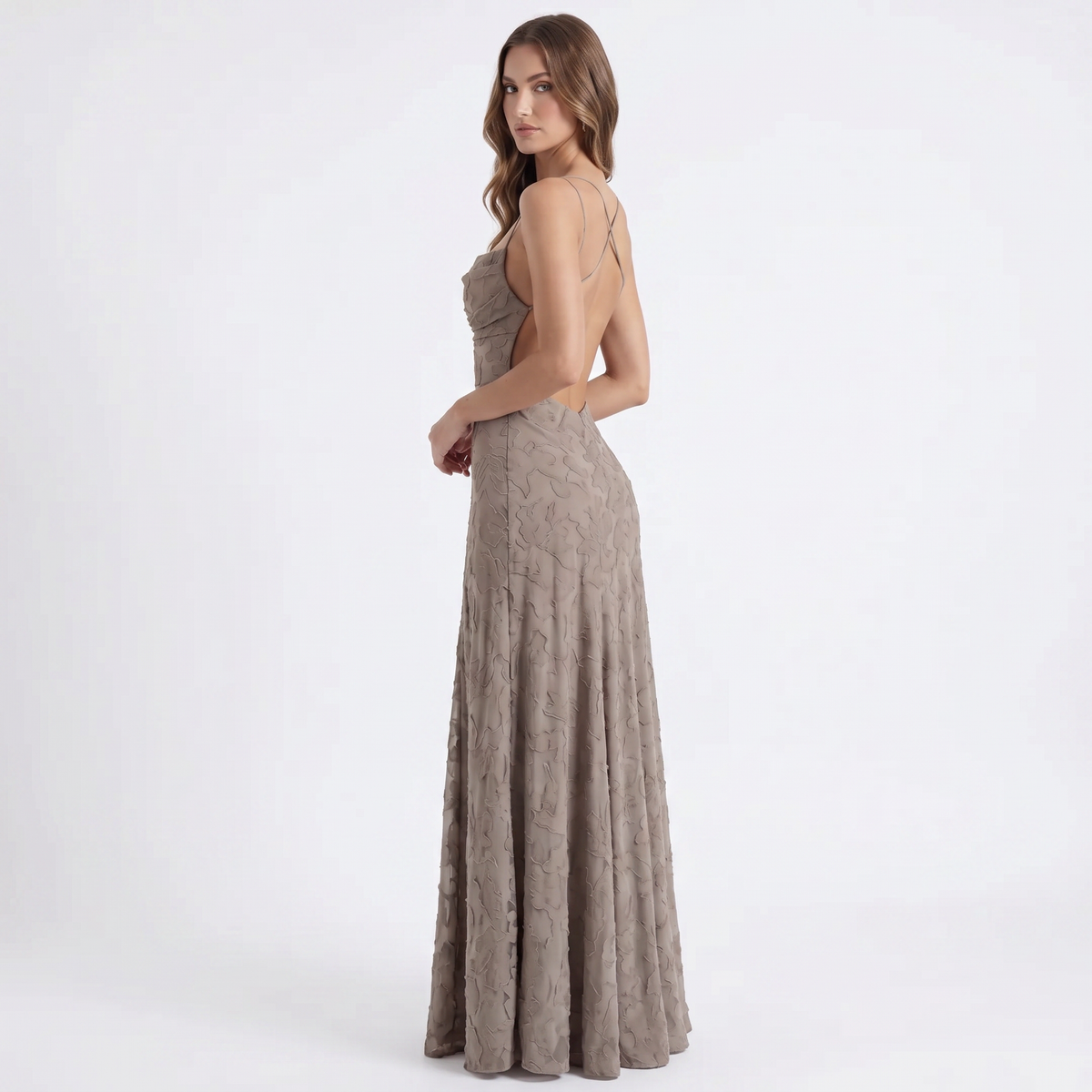 Women's Lace Maxi Dress Cowl Neck Spaghetti Strap A Line Formal
