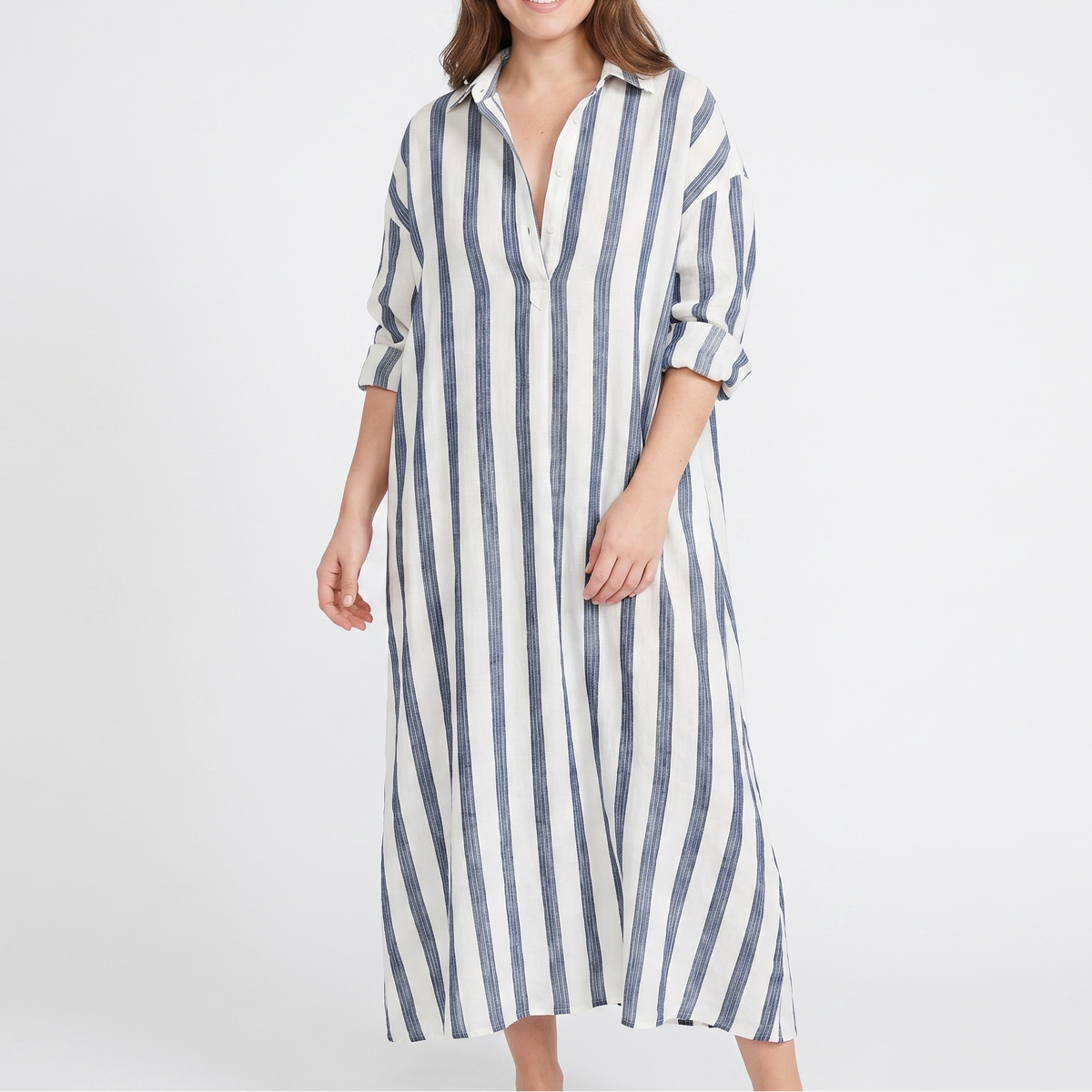 Women's Striped Maxi Shirt Dress Oversized Cotton Beach Cover Up
