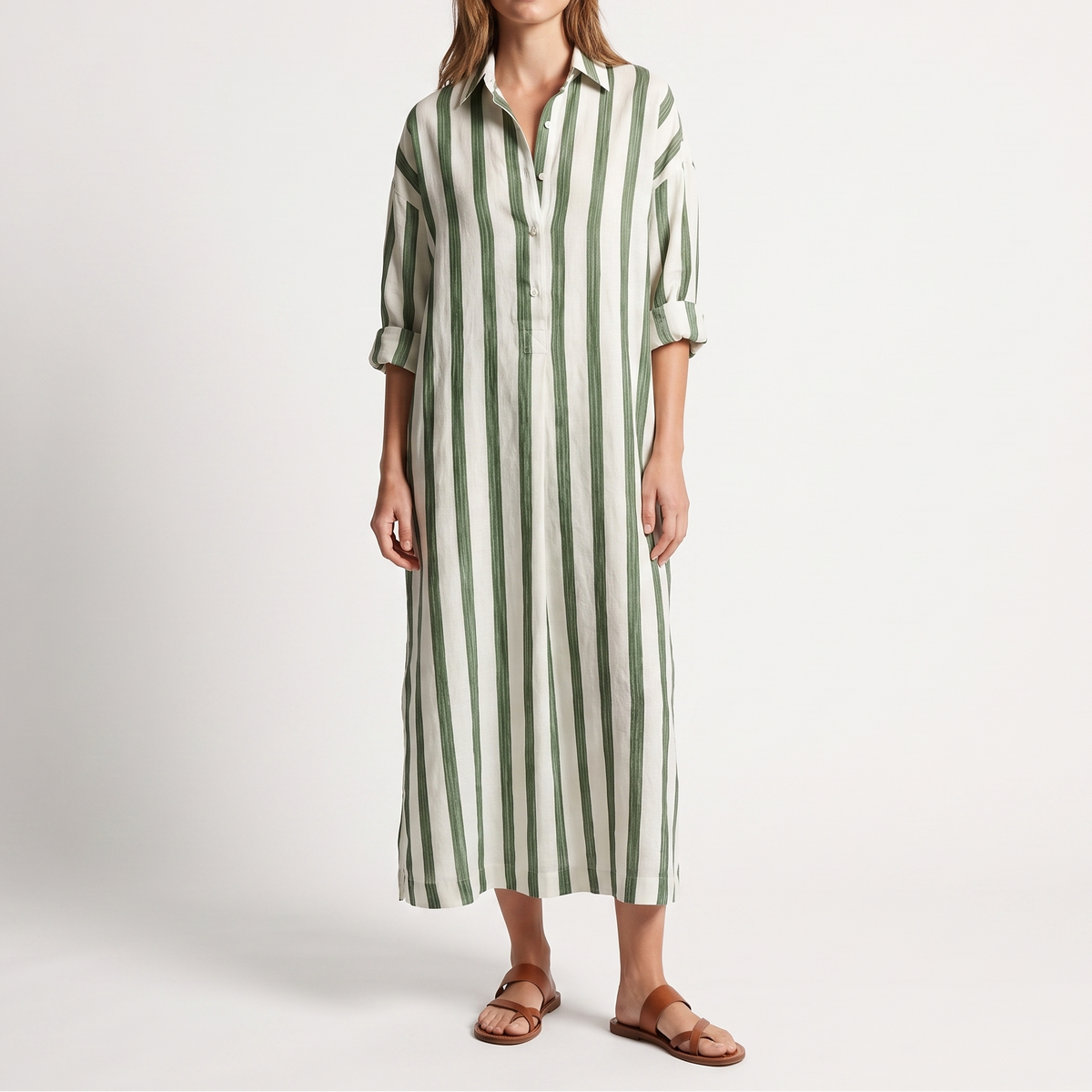 Women's Striped Maxi Shirt Dress Oversized Cotton Beach Cover Up