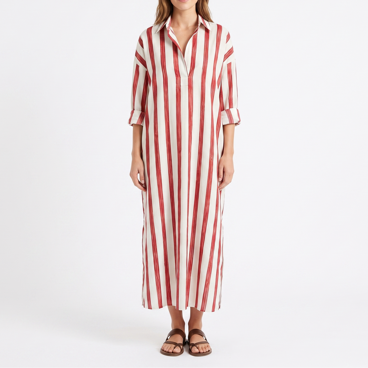 Women's Striped Maxi Shirt Dress Oversized Cotton Beach Cover Up