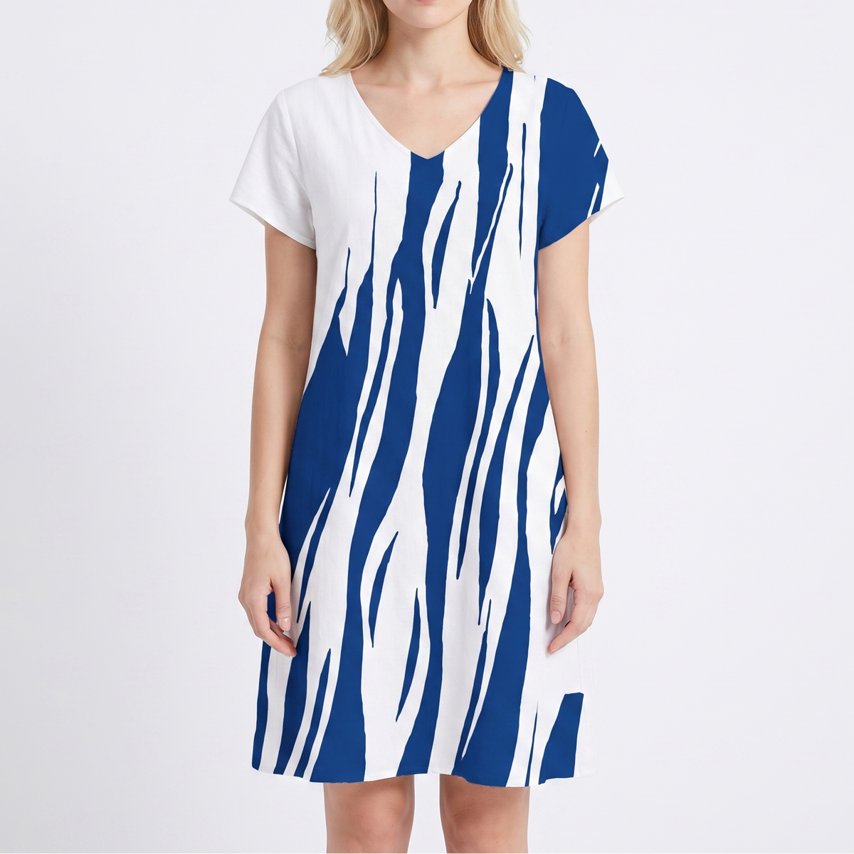Women's Printed T Shirt Dress V Neck Short Sleeve Relaxed Fit Midi