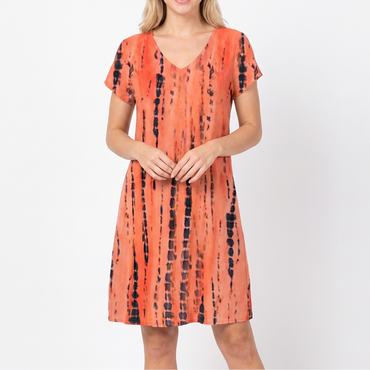 Women's Printed T Shirt Dress V Neck Short Sleeve Relaxed Fit Midi