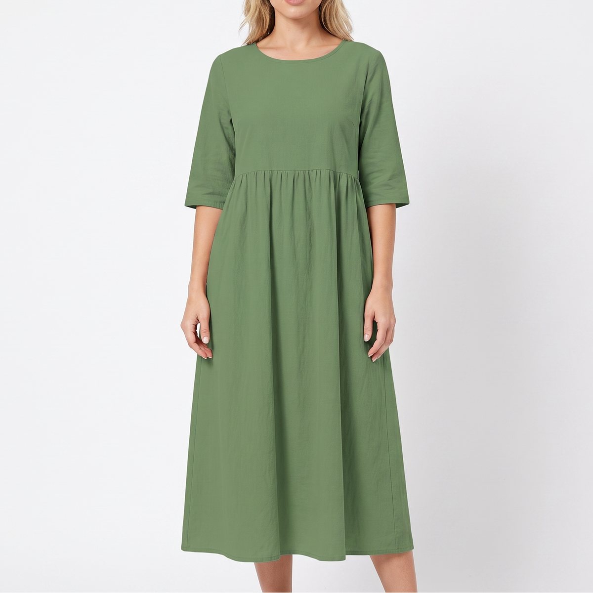 Women's Linen Maxi Dress Short Sleeve Empire Waist Relaxed Pockets