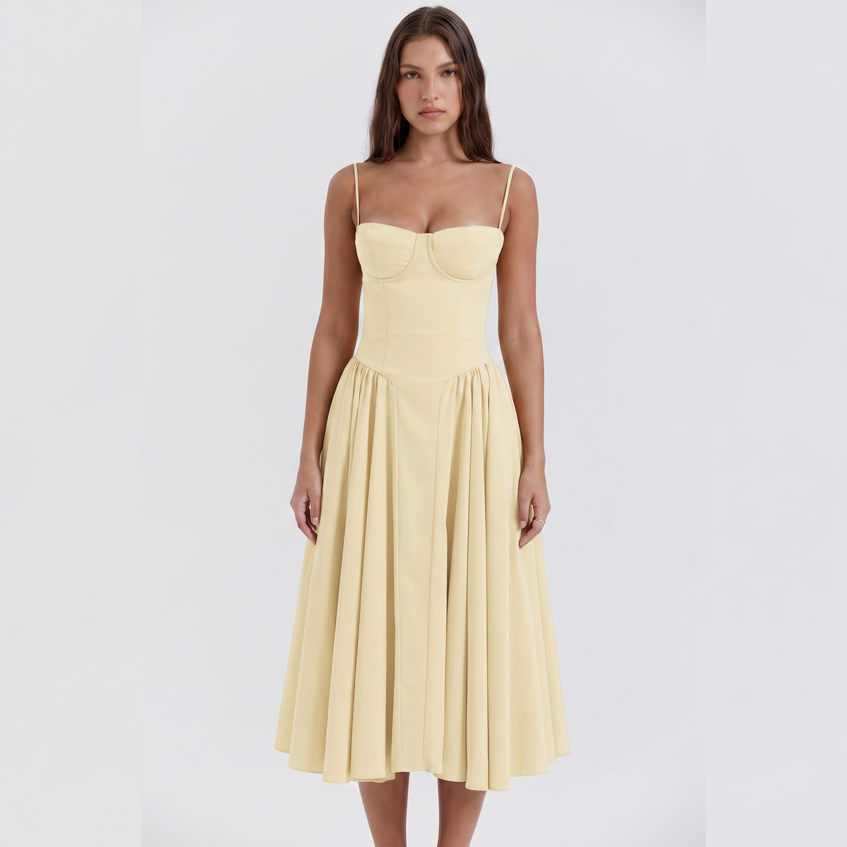 Women's Corset Midi Dress Bustier Bodice Fit and Flare Cocktail