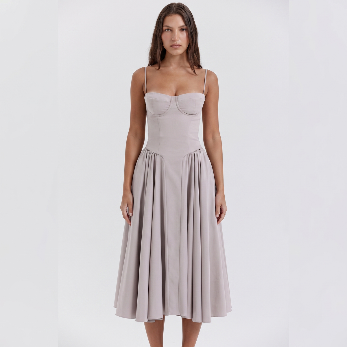 Women's Corset Midi Dress Bustier Bodice Fit and Flare Cocktail