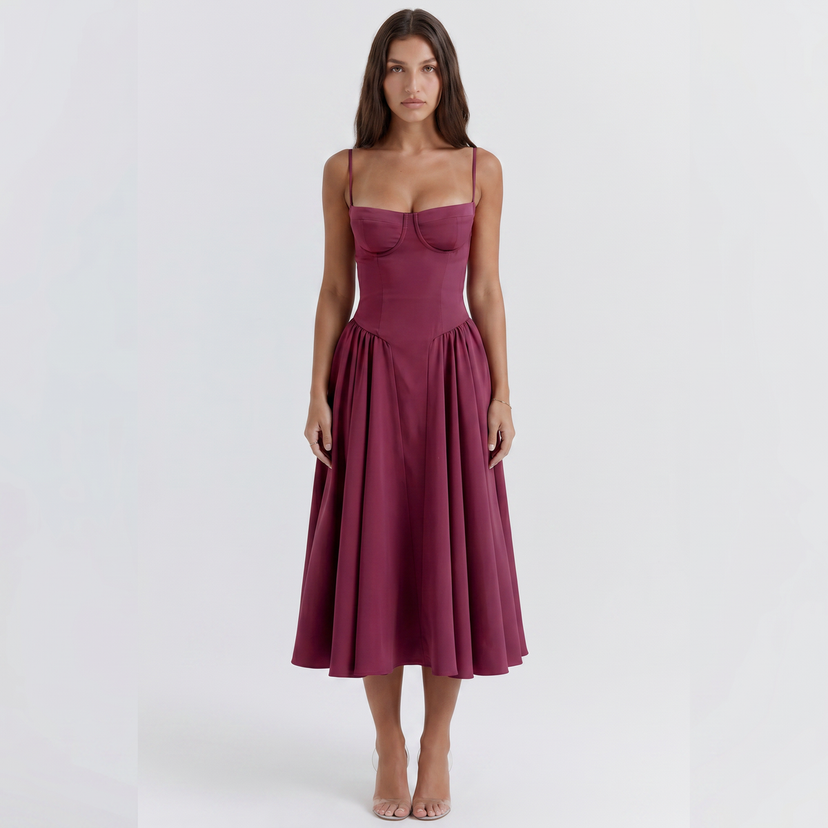 Women's Corset Midi Dress Bustier Bodice Fit and Flare Cocktail