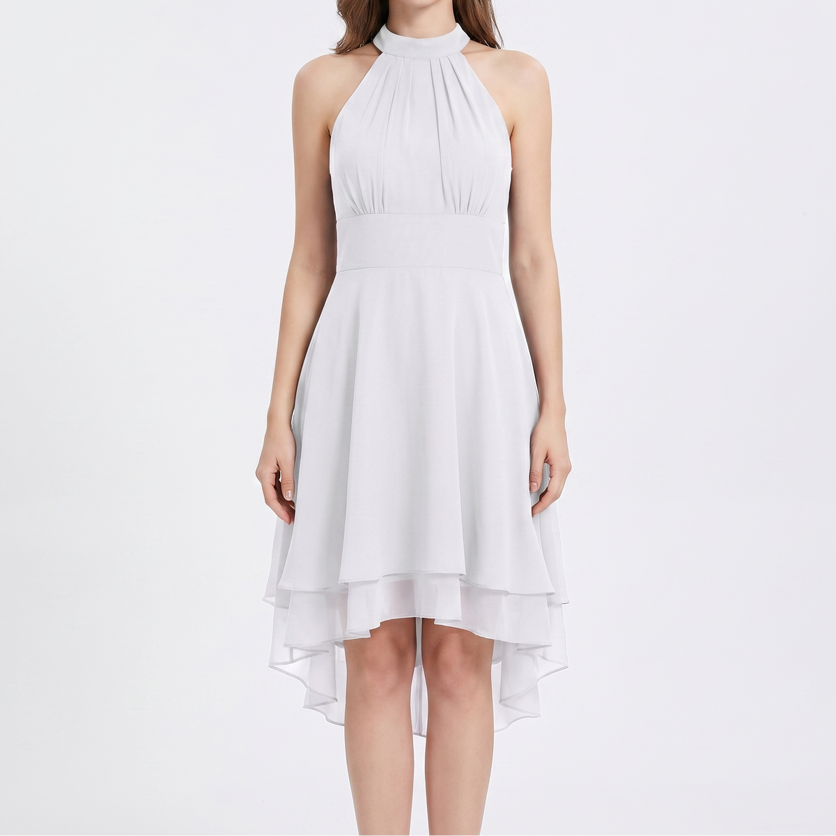 Women's Halter Neck Chiffon Dress High Low Hem Cocktail Party