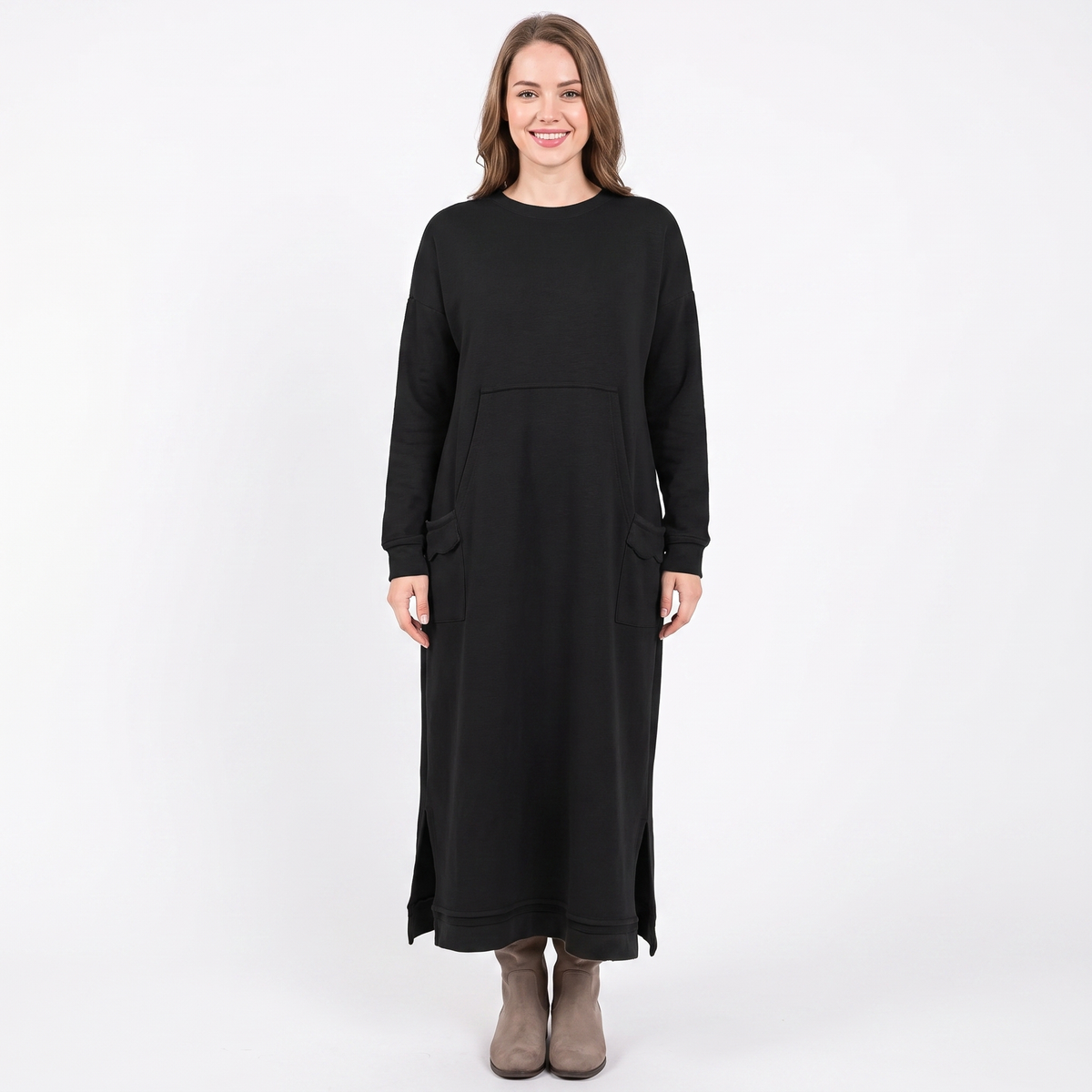 Women's Maxi Hoodie Dress Long Sleeve Fleece Sweatshirt Dress