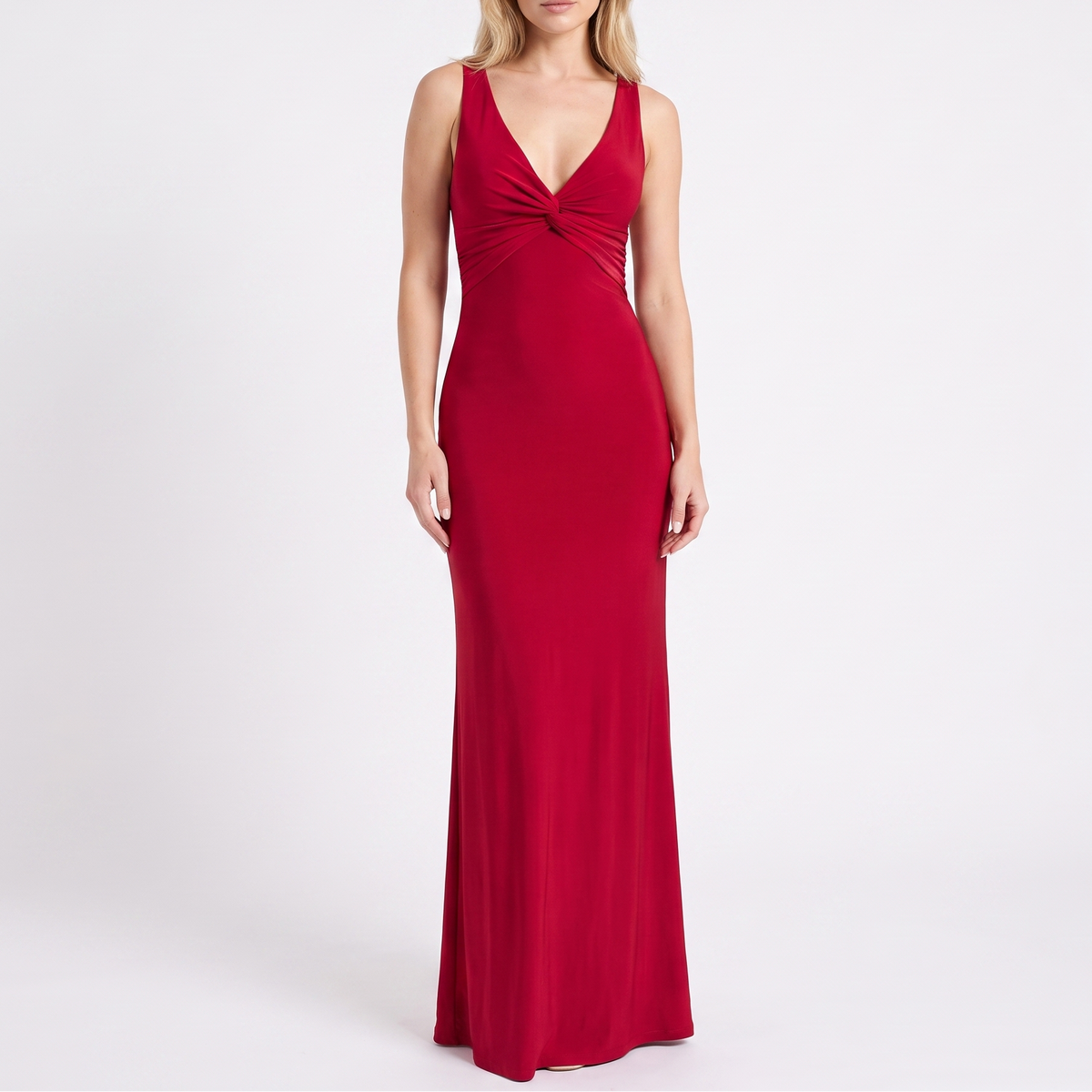 Women's Maxi Dress Twist Front Deep V Neck Sleeveless Bodycon Slip