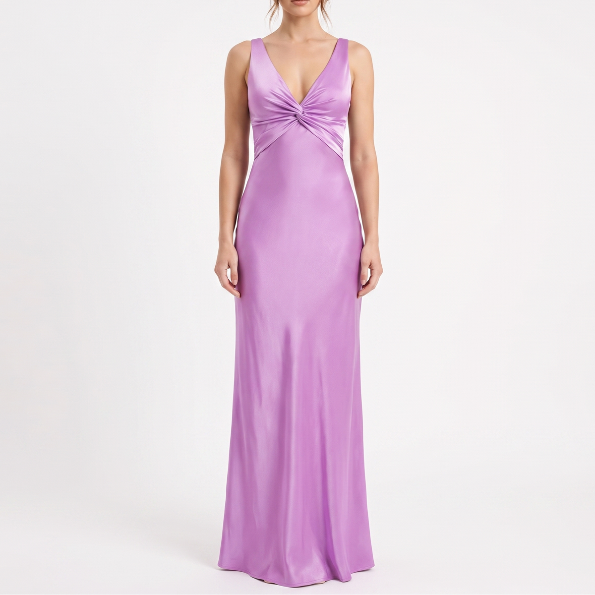 Women's Maxi Dress Twist Front Deep V Neck Sleeveless Bodycon Slip